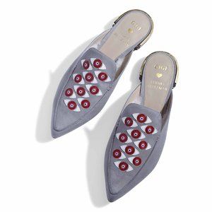 Stuart Weitzman Eyelovemore Frosted Evil Eye Appliqué Mules